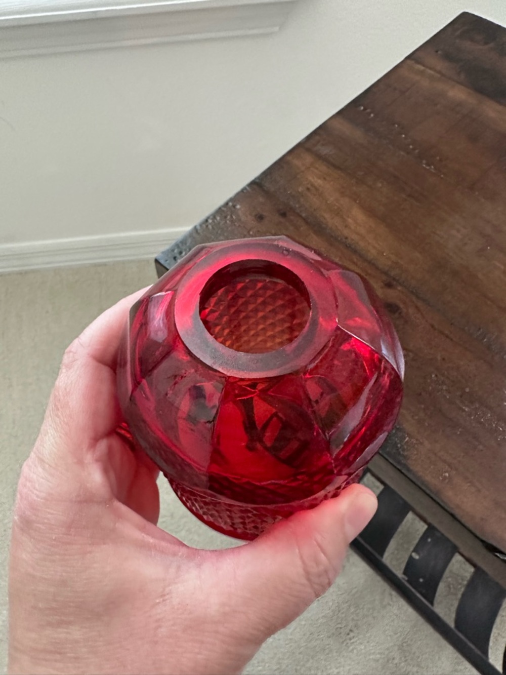 Ruby Red Diamond Fairy Lamp Pressed Glass- Glows - Picture 6 of 9